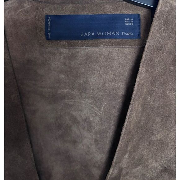 Vintage Zara Studio Cow Leather Sleeveless western long jacket Size M - Picture 4 of 7